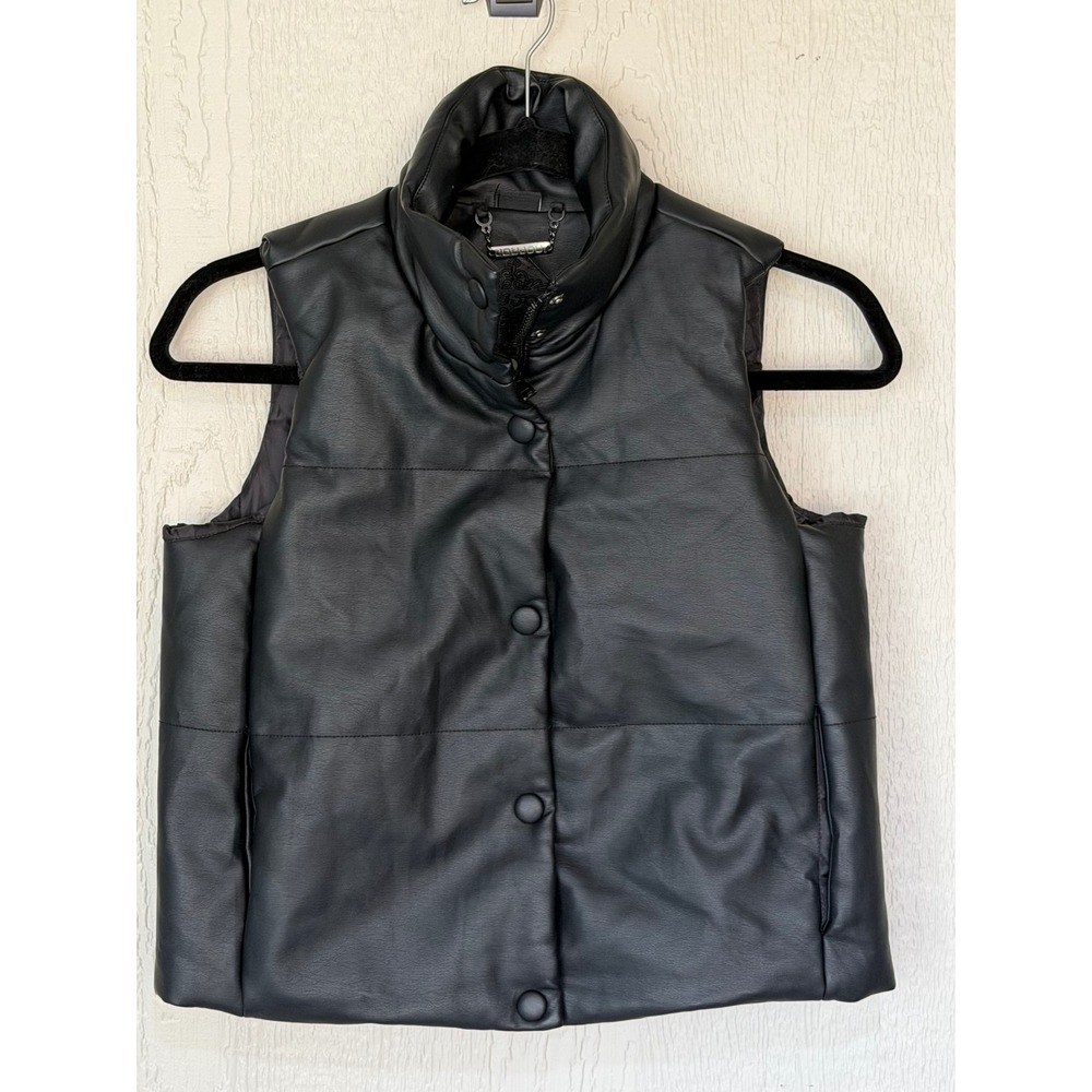 Joujou Kids Faux Leather Puffer Vest Black Snap Front‎ Jacket Outerwear EUC